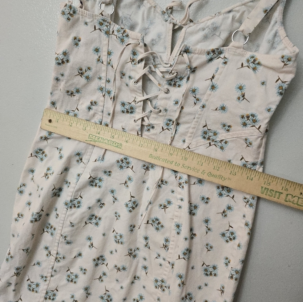 Victoria’s Secret Floral Stretchy Denim Corset Cami Cream Dress Midi Medium - Picture 12 of 13